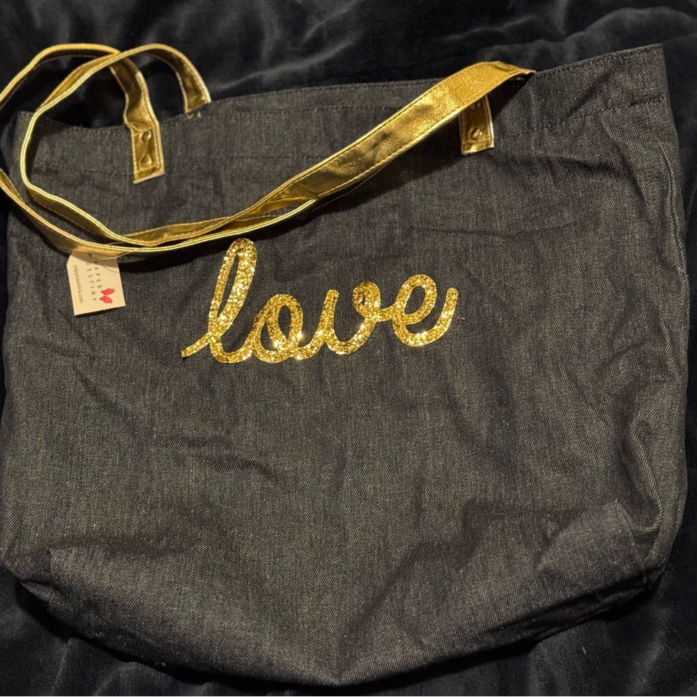Papyrus Denim Tote Bag With Gold Accents NWT